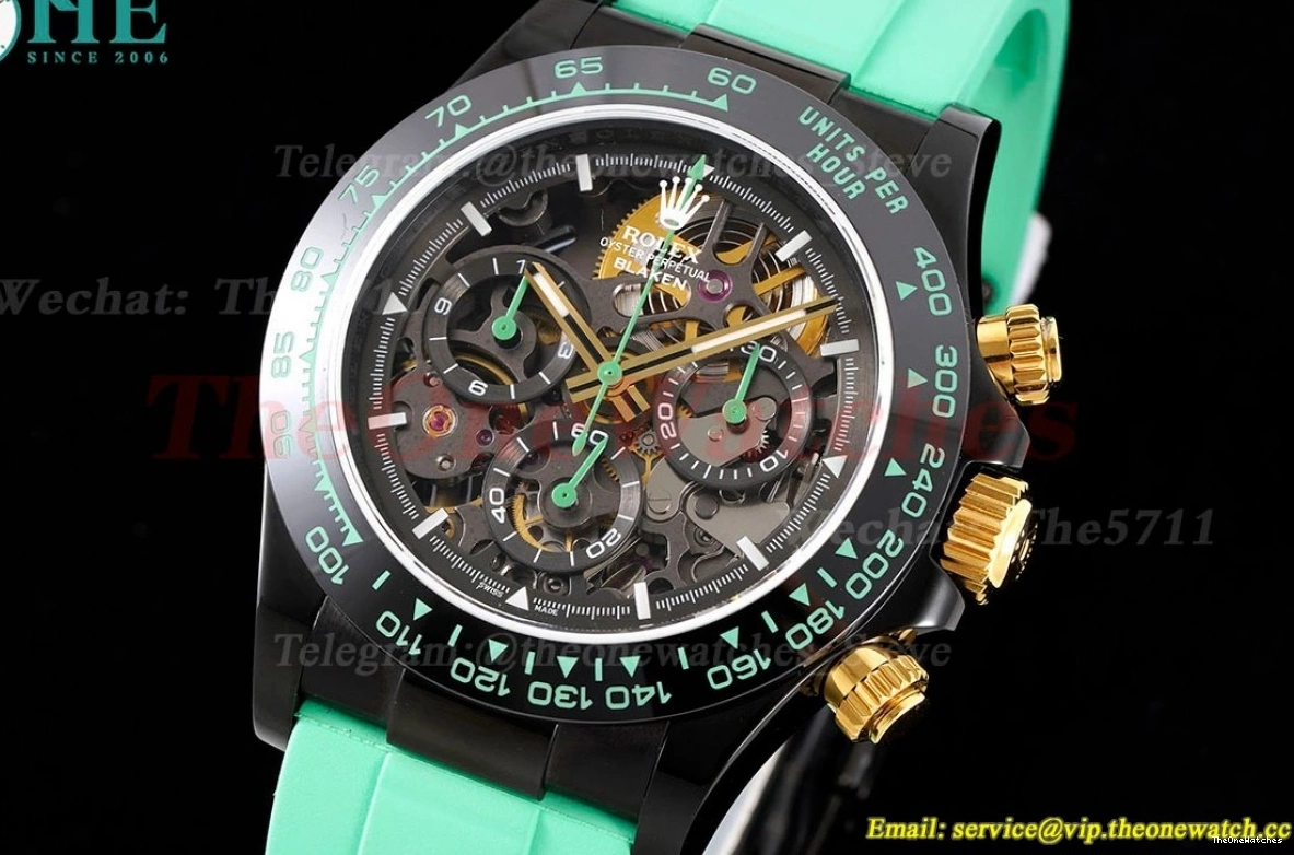N6F Skeleton DLC Rubber 40mm Green RU DD4130 Dial Blaken On Daytona 0328
